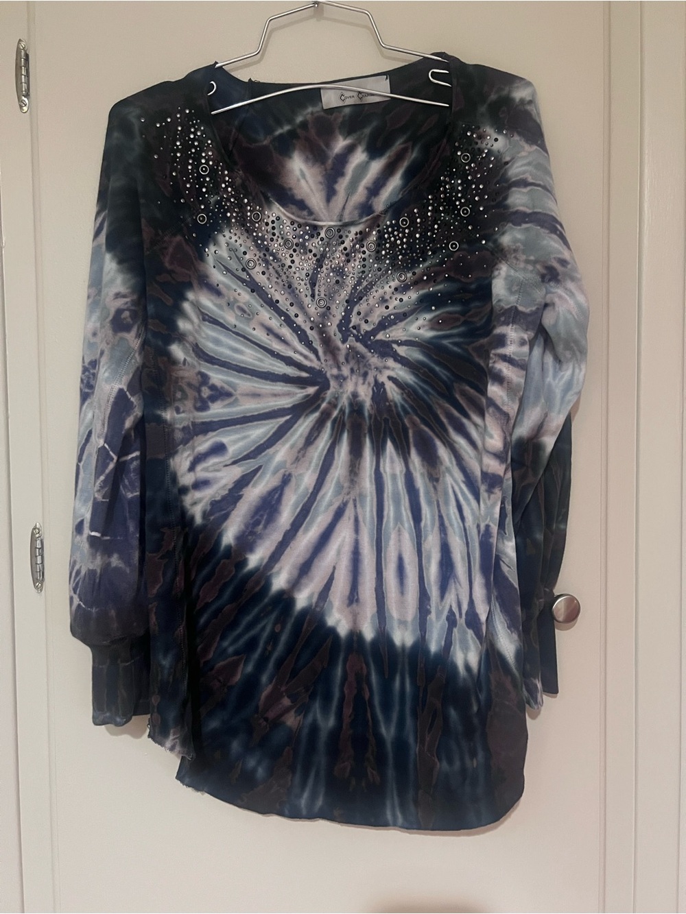 Cover charge size small Embellished Tie-Dye Long Sleeve Top - Navy/Purple
